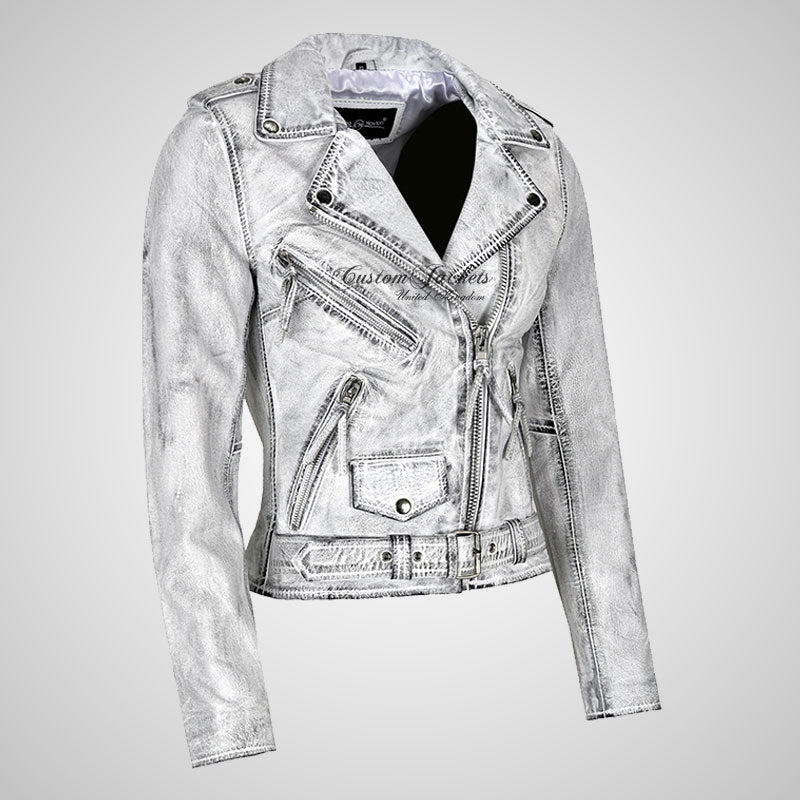 BRANDO Ladies Leather Biker Jacket in Zebra Print