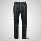 TROOPER Mens Laced Biker Style Leather Pants Soft Lamb Leather