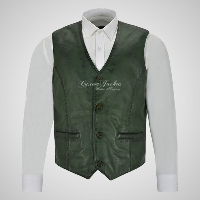 YORK Men's Leather Waistcoat Soft Leather Vest