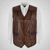 TRIX Leather Waistcoat For Mens Dark Saddle Soft Leather