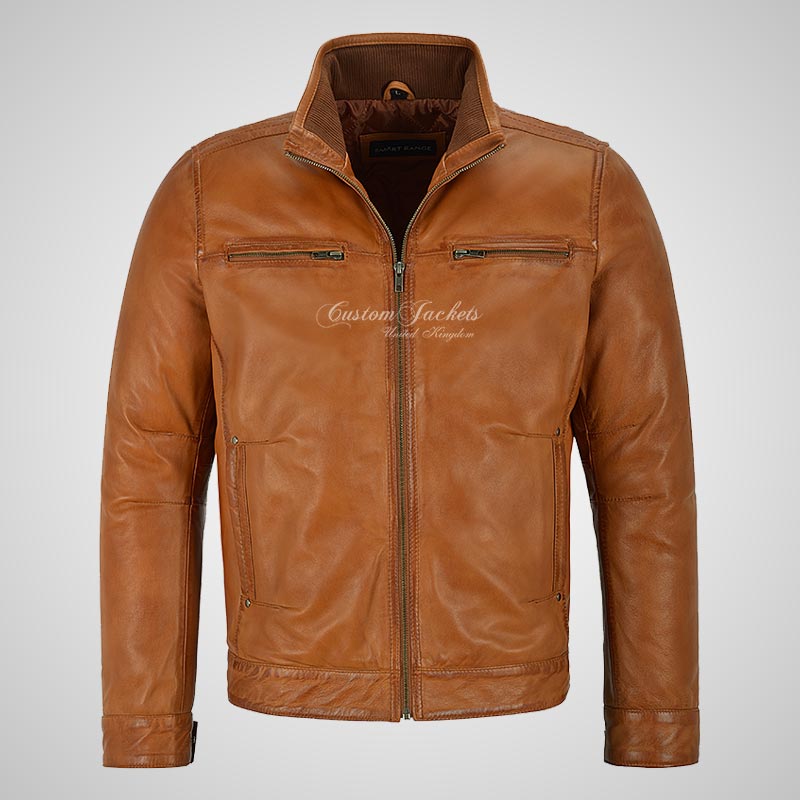 RHYS Men's Luxury Leather Jacket Leather Blouson Jacket
