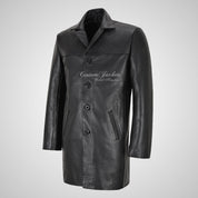 SERGEY Black Leather Trench Coat For Mens Thick Cow Leather
