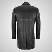 SERGEY Black Leather Trench Coat For Mens Thick Cow Leather