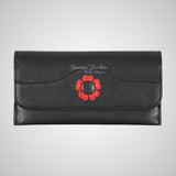 Women’s Slim Leather Clutch Wallet Black Flap Stud Hand Purse