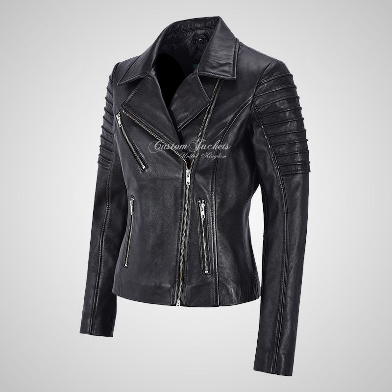 ROSETTA Ladies Biker Leather Jacket Soft Lambskin Napa Leather