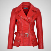 MOLLY Women Belted Biker Leather Jacket Lambskin Leather