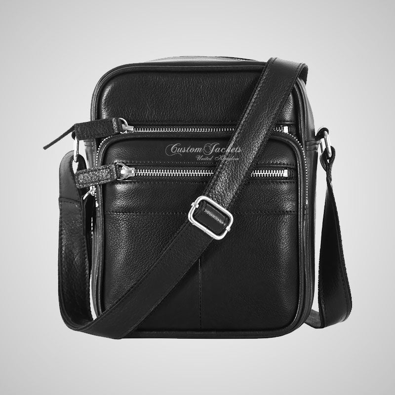 Small Leather Crossbody Bag For Men Black Travel Messenger Reporter Bag