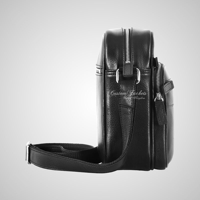 Small Leather Crossbody Bag For Men Black Travel Messenger Reporter Bag