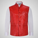 NEHRU Mandarin Collar Leather Waistcoat For Mens Soft Leather