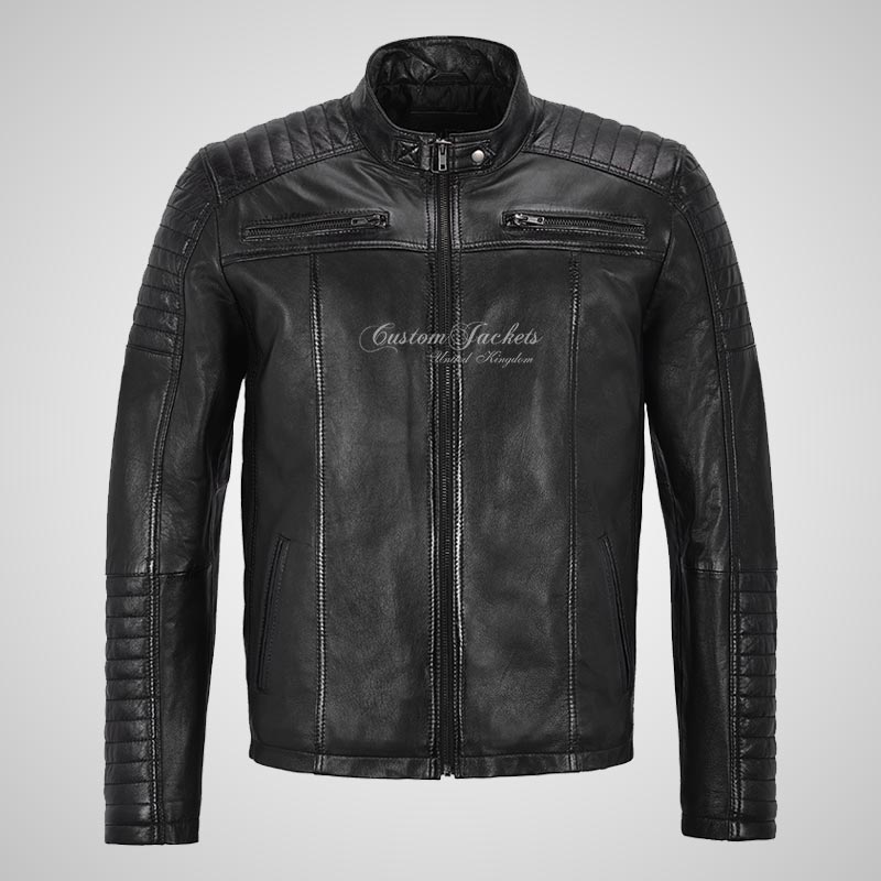 KNOX Mens Leather Biker Jacket Black