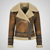 GEREN Women Shearling Jacket Aviator Sheepskin Jacket