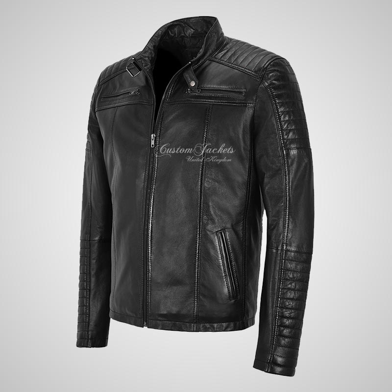 KNOX Mens Leather Biker Jacket Black