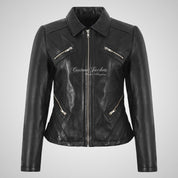 TINA Women’s Fitted Leather Collared Jacket