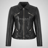 TINA Women’s Fitted Leather Collared Jacket