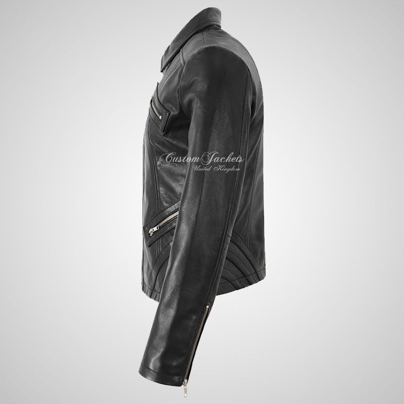TINA Women’s Fitted Leather Collared Jacket