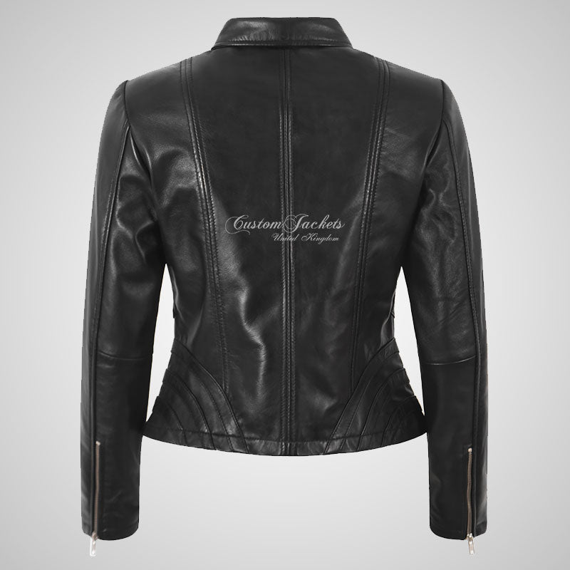 TINA Women’s Fitted Leather Collared Jacket