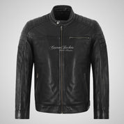 MOSHE Men’s Black Leather Racer Style Jacket
