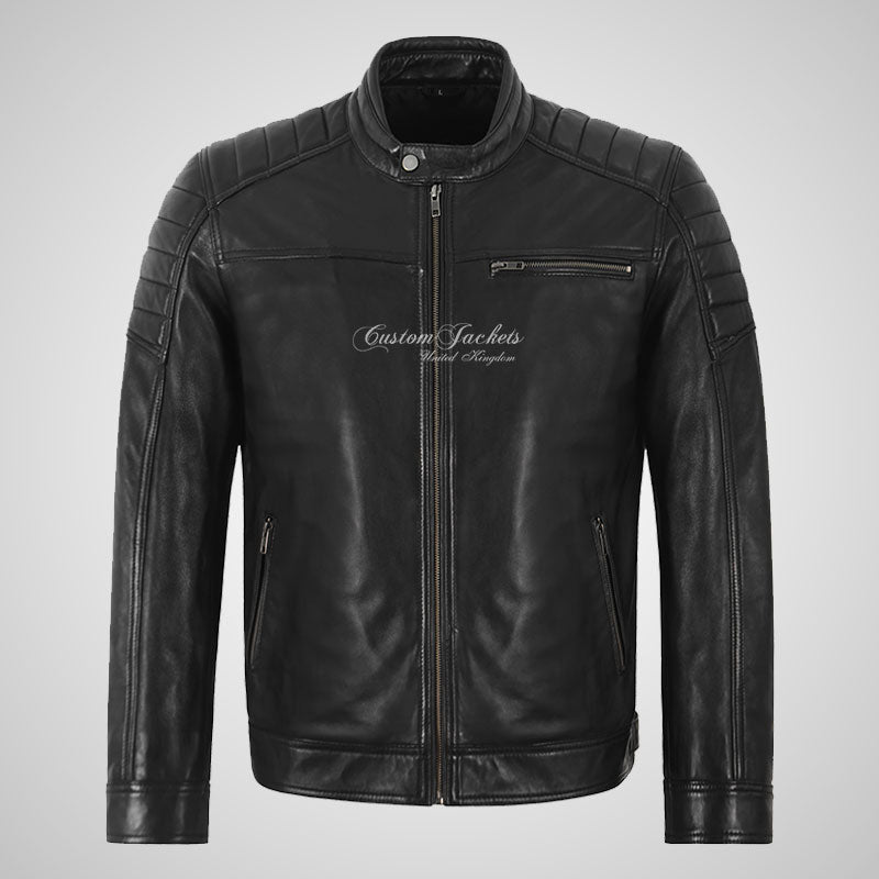 MOSHE Men’s Black Leather Racer Style Jacket