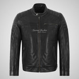 MOSHE Men’s Black Leather Racer Style Jacket