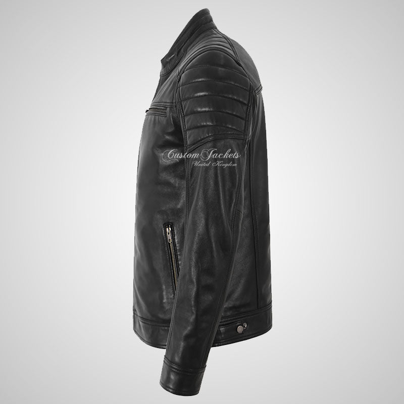 MOSHE Men’s Black Leather Racer Style Jacket
