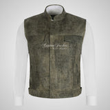 SOA Mens Leather Biker Vest Vintage Soft Leather Waistcoat