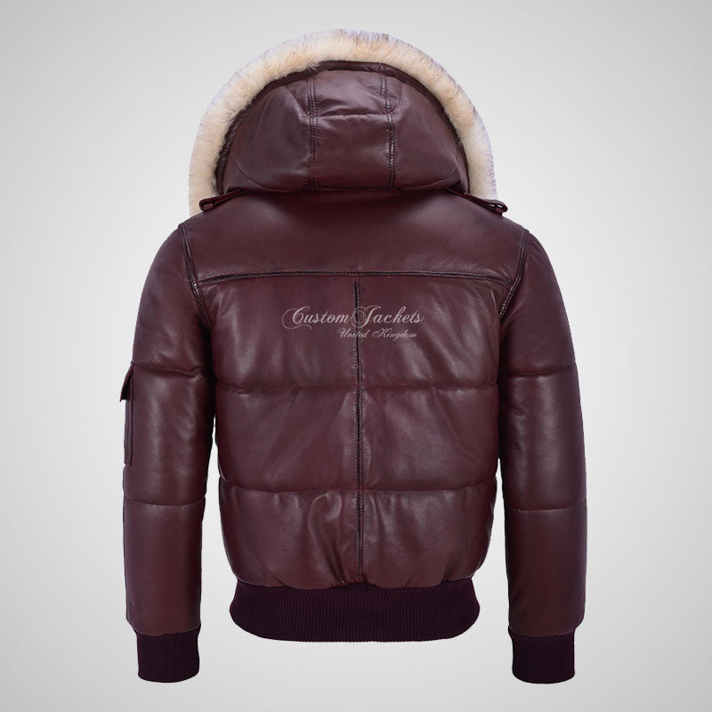 LOCKHEED Men Puffer Padded Bomber Leather Jacket Removable Fur