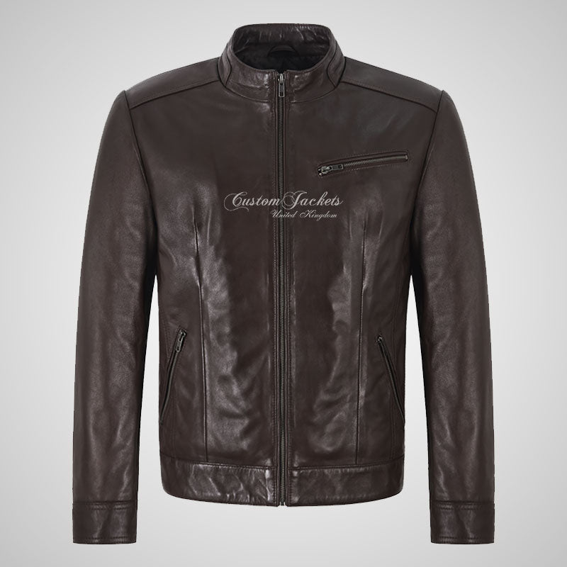 FERGUS Men’s Brown Leather Racer Jacket