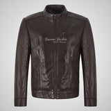 FERGUS Men’s Brown Leather Racer Jacket