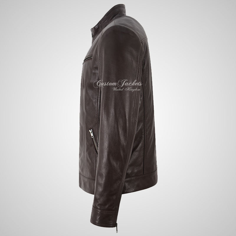 FERGUS Men’s Brown Leather Racer Jacket