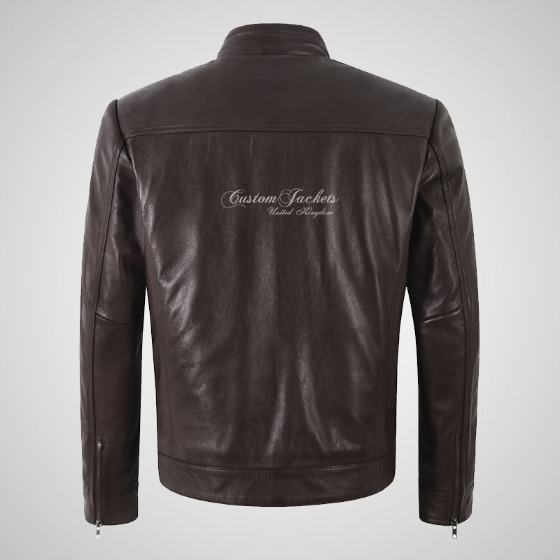 FERGUS Men’s Brown Leather Racer Jacket