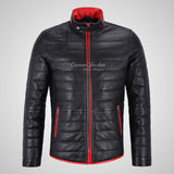 DALTON Men's Puffer Leather Jacket Black Padded Blouson