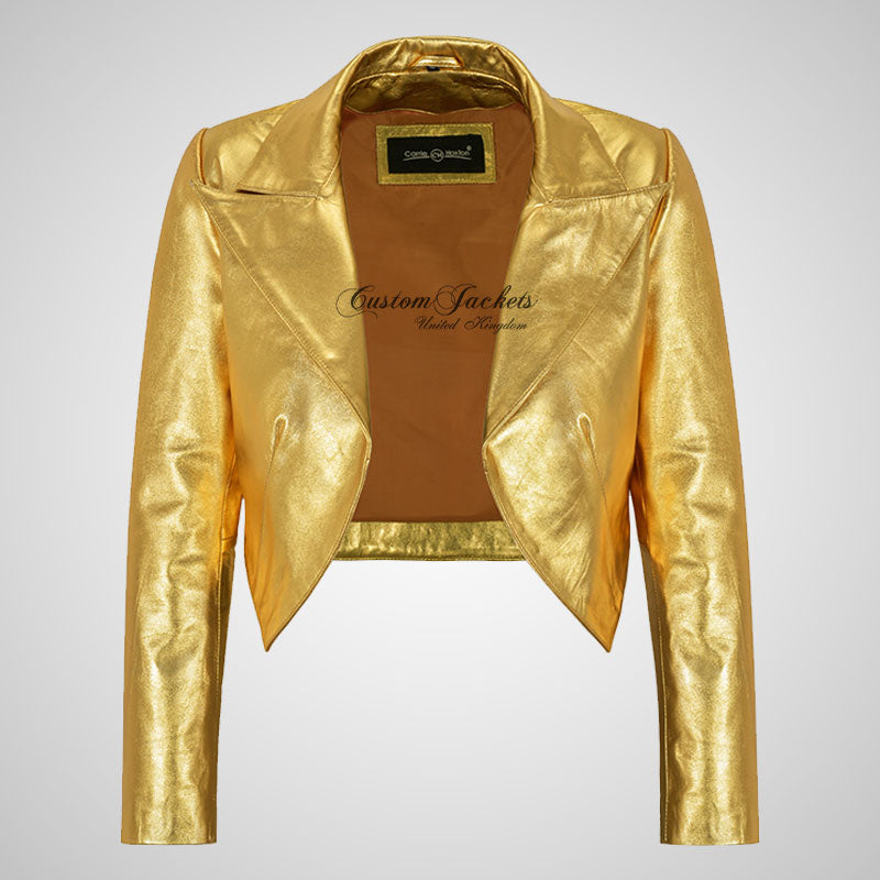 LUISA Ladies Leather Bolero Jacket Silver/Golden Leather Jackets