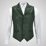 ALDON Notch Lapel Collar Leather Waistcoat For Mens