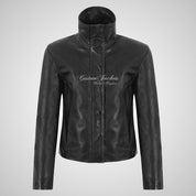 LAELA Women’s Foldable Collar Leather Biker Jacket