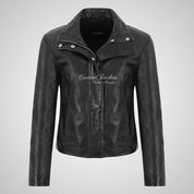 LAELA Women’s Foldable Collar Leather Biker Jacket