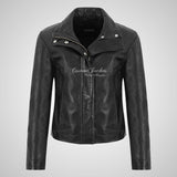 LAELA Women’s Foldable Collar Leather Biker Jacket