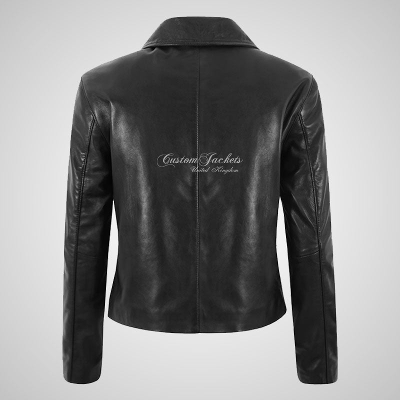 LAELA Women’s Foldable Collar Leather Biker Jacket