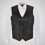 YORK Men's Vintage Leather Waistcoat Soft Waxed Leather Vest