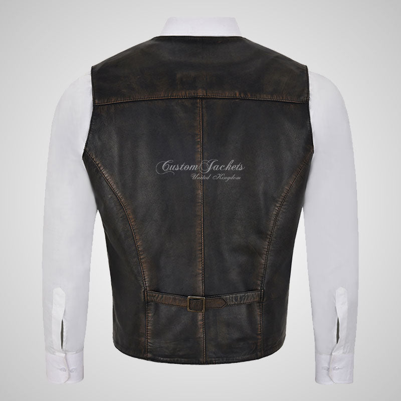 YORK Men's Vintage Leather Waistcoat Soft Waxed Leather Vest