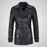 PARIS Ladies Leather Trench Coat Double Breasted Belted