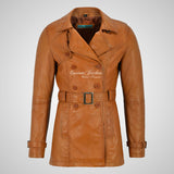 PARIS Ladies Leather Trench Coat Double Breasted Belted