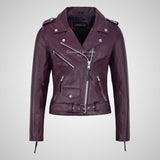 BRANDO Style Ladies Biker Leather Jacket Moto Leather Jacket