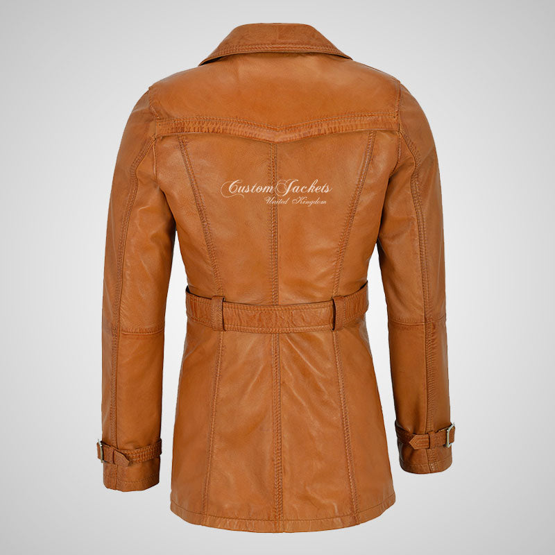 PARIS Ladies Leather Trench Coat Double Breasted Belted