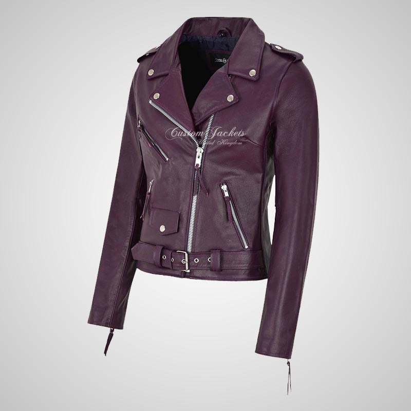 BRANDO Style Ladies Biker Leather Jacket Moto Leather Jacket