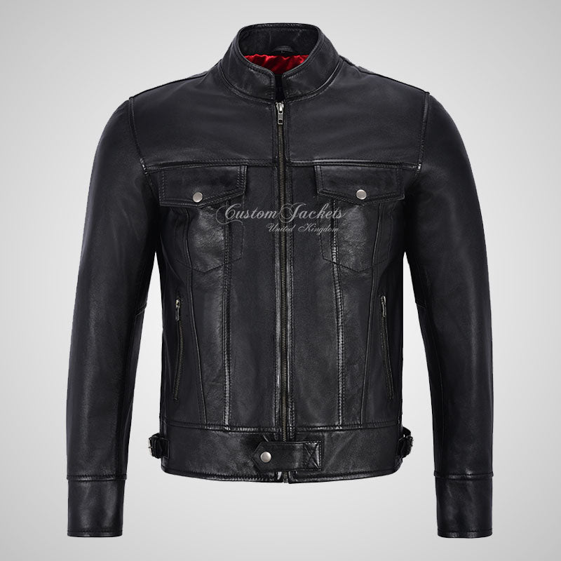 ROADSTER Men's Biker Leather Jacket - Soft Lambskin Napa Leather