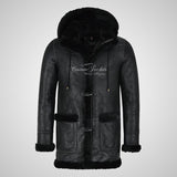 FARGO Men's Shearling Sheepskin Duffle Coat With Removable Hood