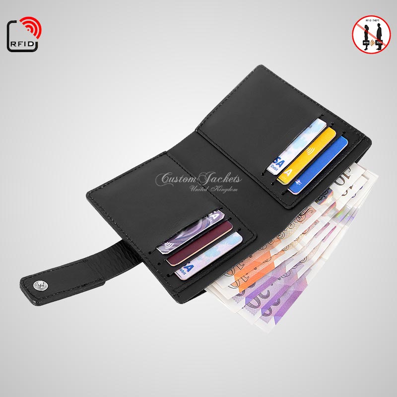 Men's Bifold Loop Stud Leather Wallet Black RFID Protected