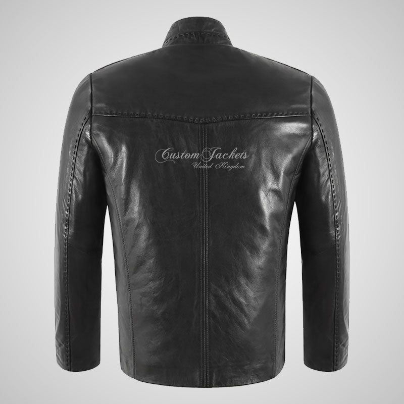 DENIZ Saddle Stitch Black Leather Blouson Casual Jacket Soft Leather