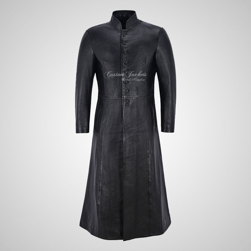 MATRIX REVOLUTION Black Full Length Leather Coat for Mens – Custom Jackets