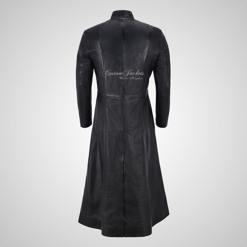 MATRIX REVOLUTION Black Full Length Leather Coat for Mens – Custom